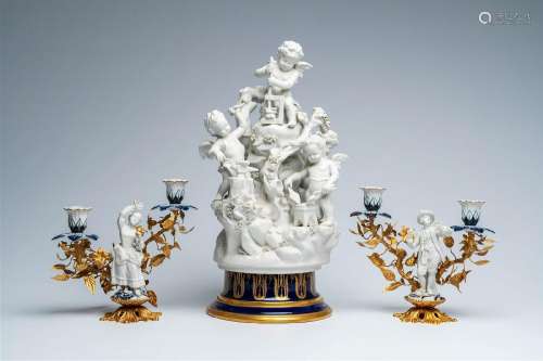 A French Sèvres biscuit and porcelain centerpiece with love ...
