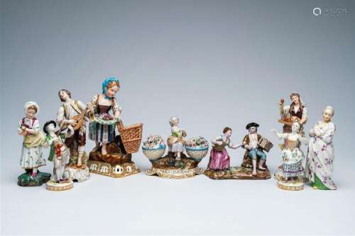 Nine German and French polychrome porcelain and pottery grou...