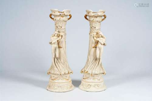 Alois Hampel (1853-1924): A pair of imposing glazed and part...