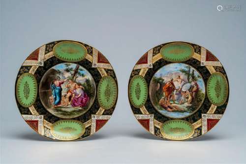 A pair of Vienna porcelain mythological subject dishes, 19th...