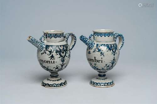 A pair of French blue and white syrup jars or wet drug jars ...