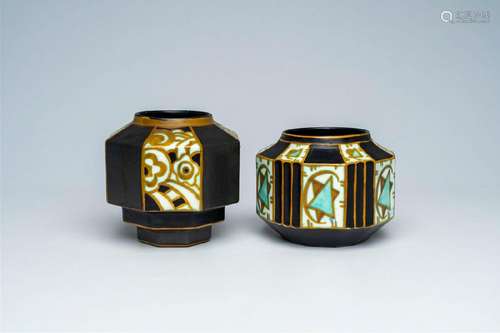 Two octagonal and dodecagonal Boch Keramis Art Deco vases wi...