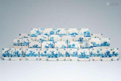 38 Dutch Delft blue and white 'landscape' tiles, 18th C.