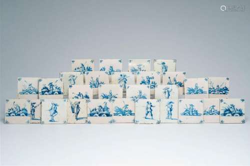 A varied collection of 28 Dutch Delft blue and white tiles w...