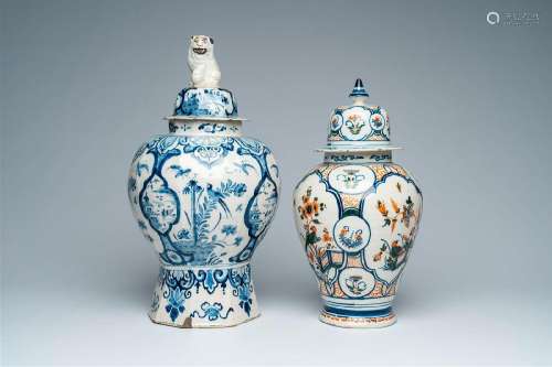 Two Dutch Delft polychrome and blue and white vases and cove...