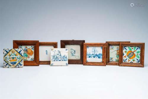 Eight Dutch Delft blue and white and polychrome tiles, 17th/...