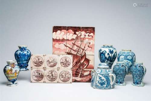 A varied collection of Dutch Delft polychrome, blue and whit...