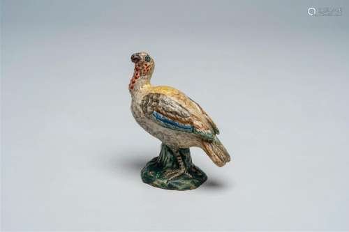 A Dutch Delft polychrome turkey figure, 19th C.