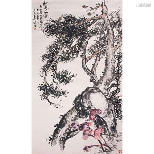 Wu Changshuo (Chinese, 1844-1927) - Pine and Lingzhi