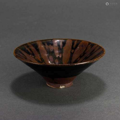 Chinese Jizhou ware 'partridge feather' glazed conical bowl