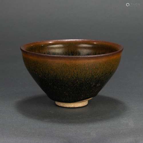 Chinese Jian ware 'hare's fur' glazed conical bowl