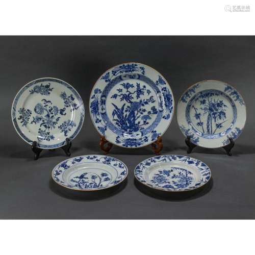 (lot of 5) Chinese export blue and white dishes