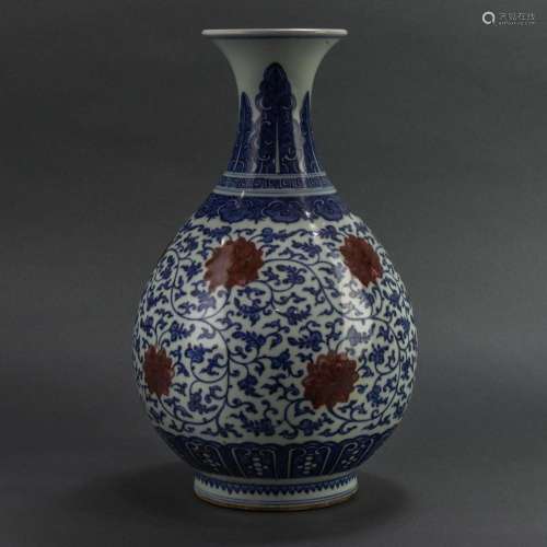 Chinese underglaze blue and copper red Yuhuchun vase