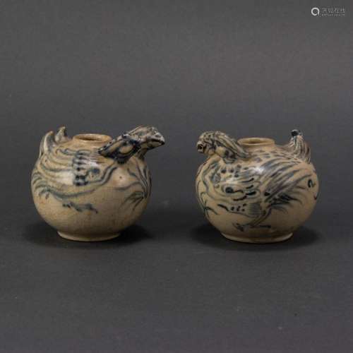 (lot of 2) Hoi An Hoard blue and white 'mandarin duck' water...