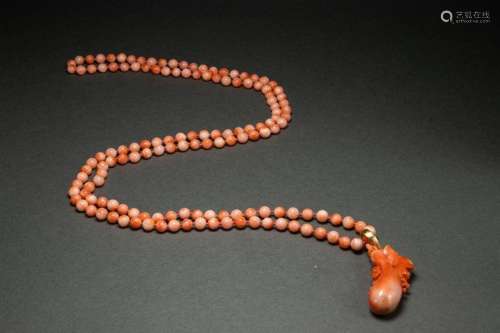 Chinese pink coral necklace