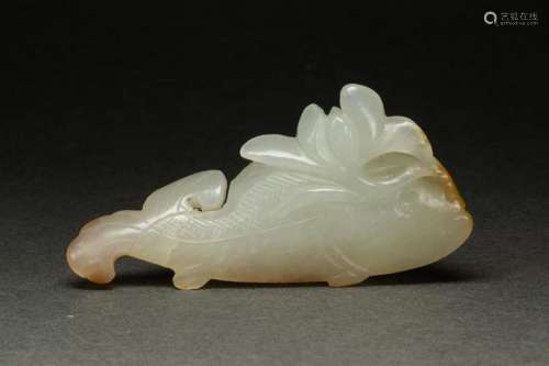 Chinese white and russet jade 'fish' toggle