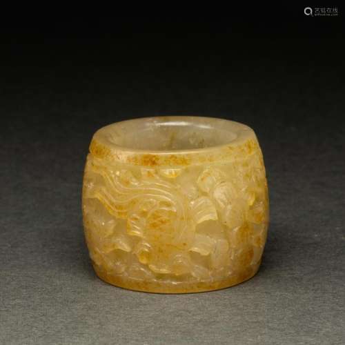 Chinese white and russet jade archer's ring
