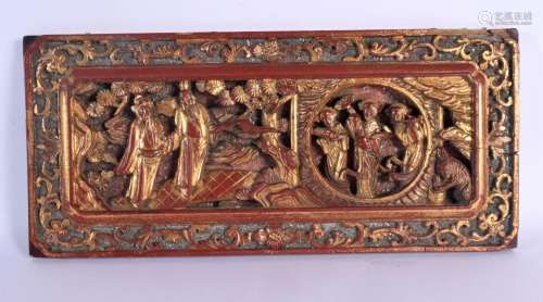 A 19TH CENTURY CHINESE CARVED GILTWOOD RED PAINTED TEMPLE PA...