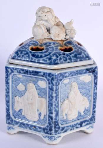 A 19TH CENTURY JAPANESE MEIJI PERIOD BLUE AND WHITE CENSER A...