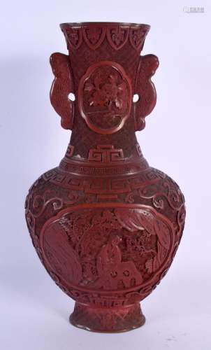 A FINE 18TH/19TH CENTURY CHINESE CARVED CINNABAR LACQUER VAS...