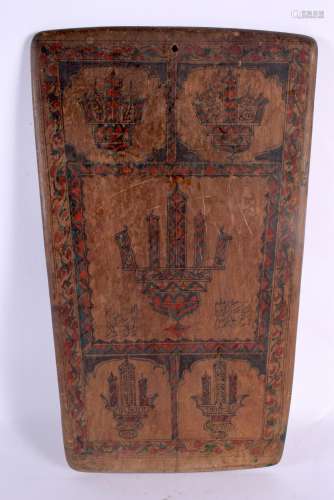 AN UNUSUAL ISLAMIC MIDDLE EASTERN CARVED AND PAINTED WOOD PA...