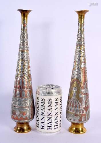 A RARE PAIR OF 19TH CENTURY MIDDLE EASTERN CAIRO WARE BRONZE...