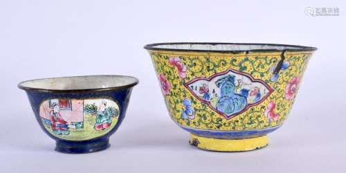 TWO CHINESE QING DYNASTY CANTON ENAMEL BOWLS Qing. Largest 7...