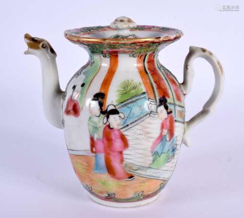 A RARE 19TH CENTURY CHINESE CANTON FAMILLE ROSE TEAPOT AND C...