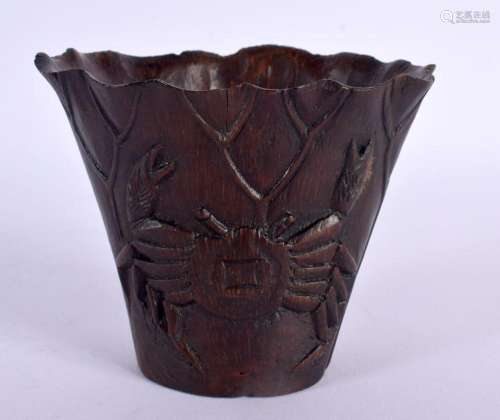 A 19TH CENTURY CHINESE CARVED BAMBOO LIBATION CUP Kangxi sty...