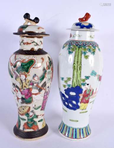 A 19TH CENTURY CHINESE CRACKLE GLAZED FAMILLE VERTE VASE AND...