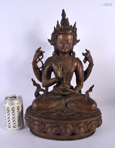 A LARGE 19TH CENTURY CHINESE TIBETAN BRONZE FIGURE OF A BUDD...