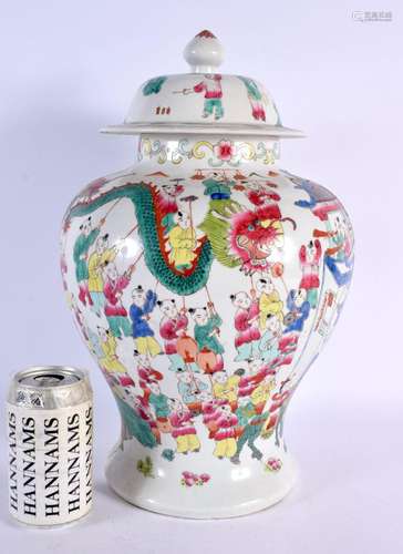 A LARGE CHINESE FAMILLE ROSE 100 BOYS VASE AND COVER 20th Ce...