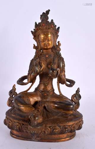 A CHINESE TIBETAN JEWELLED BRONZE BUDDHA 20th Century. 24 cm...