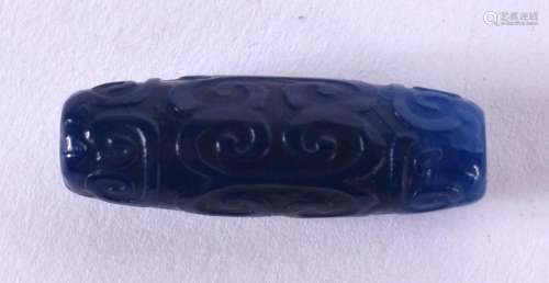 A CHINESE CARVED BLUE AGATE ZHU BEAD 20th Century. 3.5 cm lo...