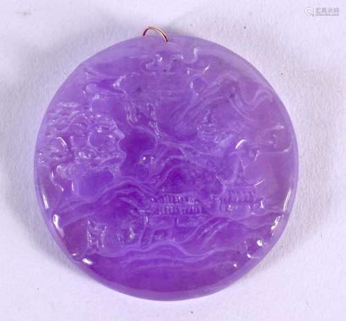 A CHINESE CARVED LAVENDER JADE PENDANT 20th Century. 4.5 cm ...