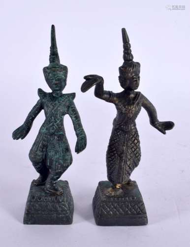 TWO SOUTH EAST ASIAN THAI BRONZE BUDDHAS. Largest 12 cm high...