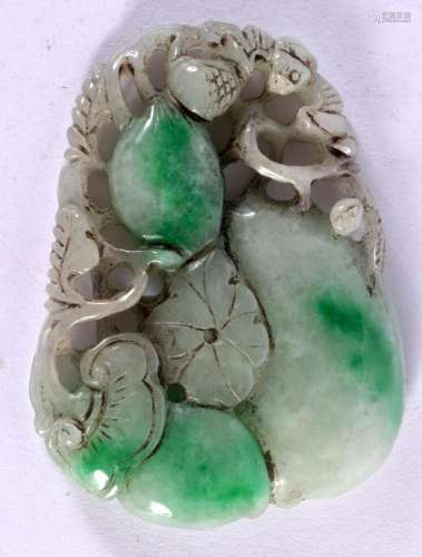 A CHINESE CARVED JADEITE FRUIT PLAQUE 20th Century. 8 cm x 6...