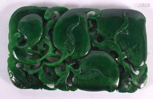 A CHINESE CARVED GREEN JADE OPEN WORK PLAQUE 20th Century. 1...