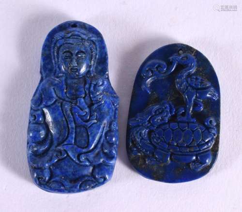 TWO CHINESE CARVED LAPIS LAZULI PENDANTS 20th Century. 5.5 c...