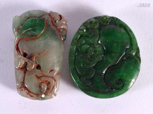 TWO CHINESE CARVED JADE TABLETS 20th Century. Largest 5 cm x...