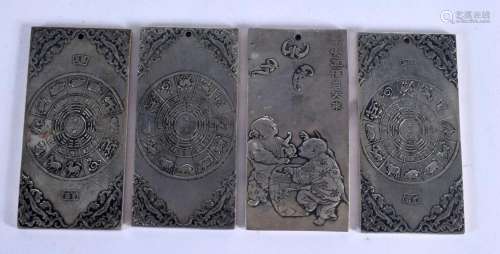 FOUR CHINESE WHITE METAL SCROLL WEIGHTS 20th Century. 546 gr...