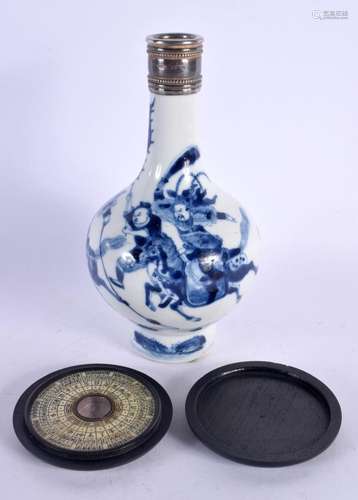 A 19TH CENTURY CHINESE BLUE AND WHITE SILVER MOUNTED VASE be...