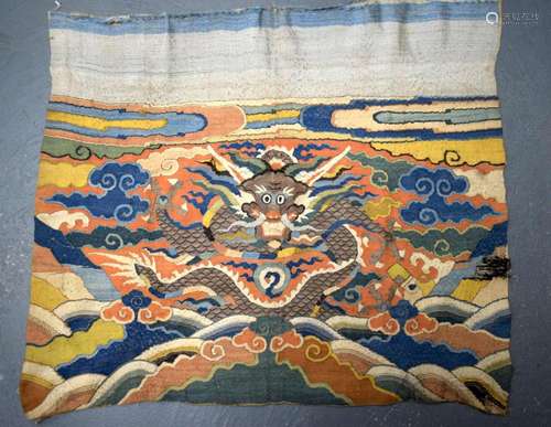 A 17TH CENTURY CHINESE ORANGE SILK WORK BROCADE PANEL Ming/Q...