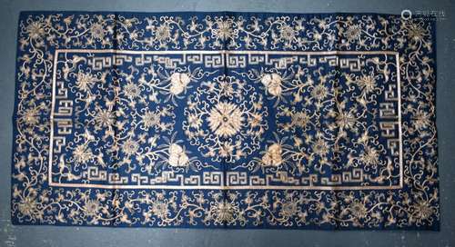 A FINE 19TH CENTURY CHINESE SILK EMBROIDERED RECTANGULAR TAB...