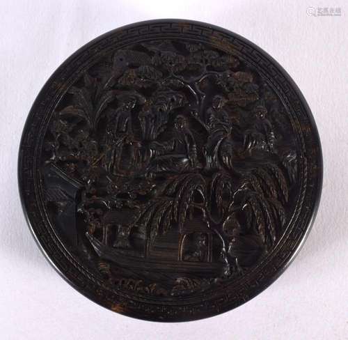 A LARGE 19TH CENTURY CHINESE TORTOISESHELL CARVED BOX AND CO...