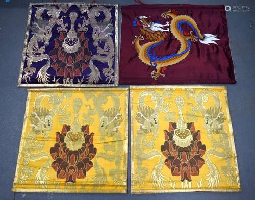 A SET OF FOUR CHINESE REPUBLICAN PERIOD SILK EMBROIDERED PAN...