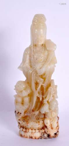 A CHINESE CARVED GREEN JADE FIGURE OF A STANDING DEITY 20th ...