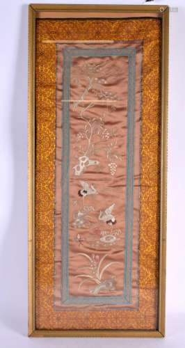 A LATE 19TH CENTURY CHINESE SILK WORK EMBROIDERED PANEL. 65 ...