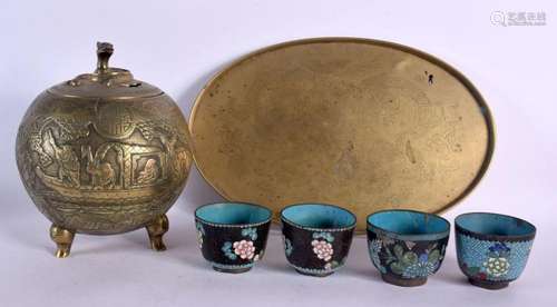 A 19TH CENTURY CHINESE BRONZE CENSER AND COVER together with...