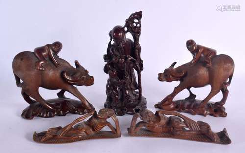 A GROUP OF FIVE LATE 19TH CENTURY CHINESE HARDWOOD FIGURES. ...